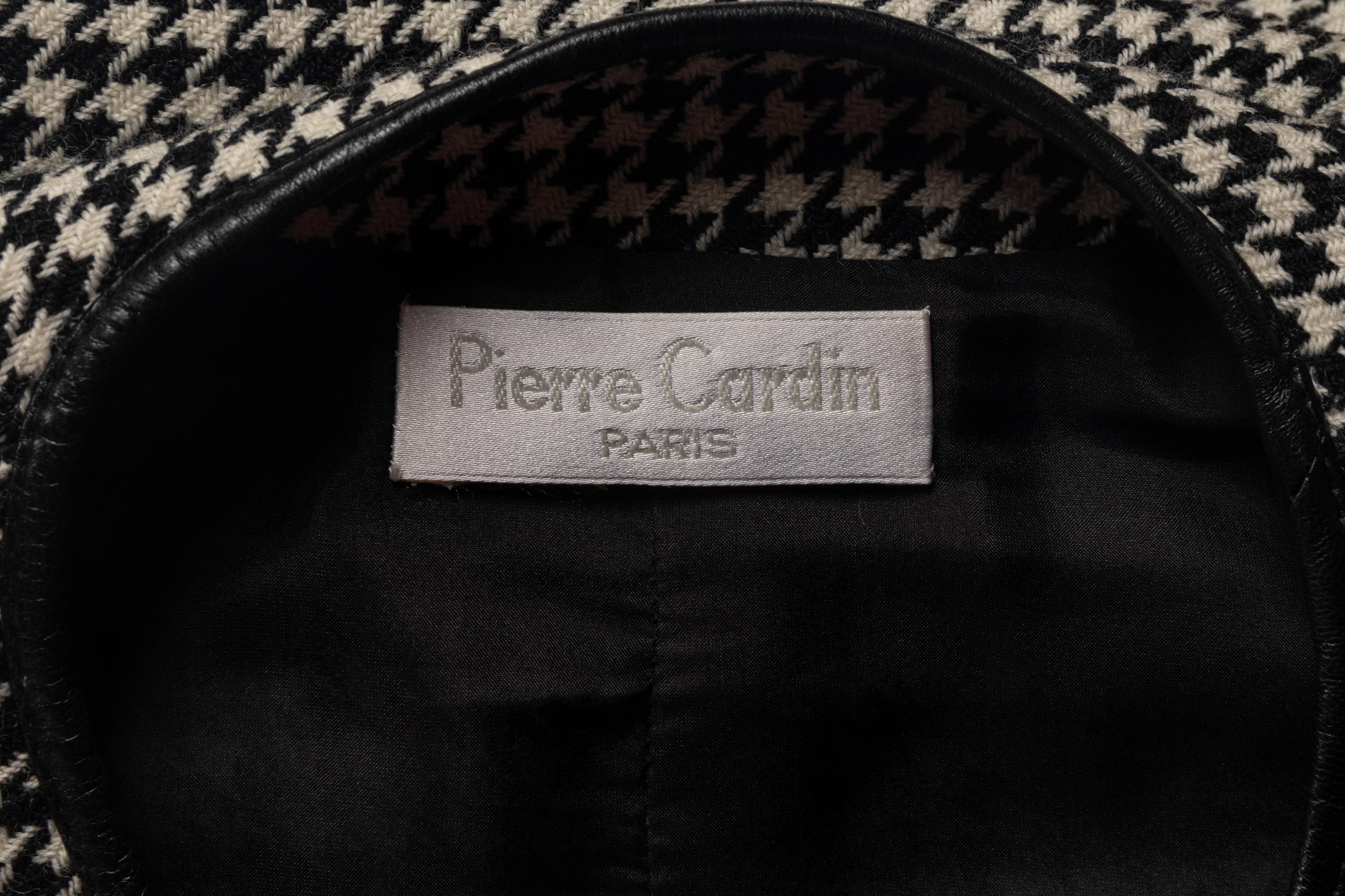 Pierre Cardin Haute Couture Houndstooth Coat with Leather Trim