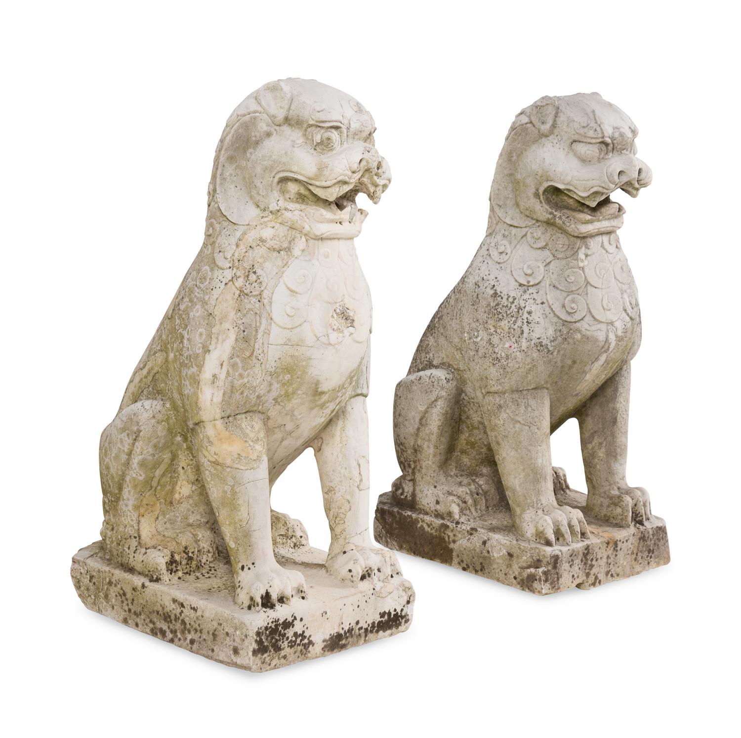 A Pair of Marble Guardian Lions