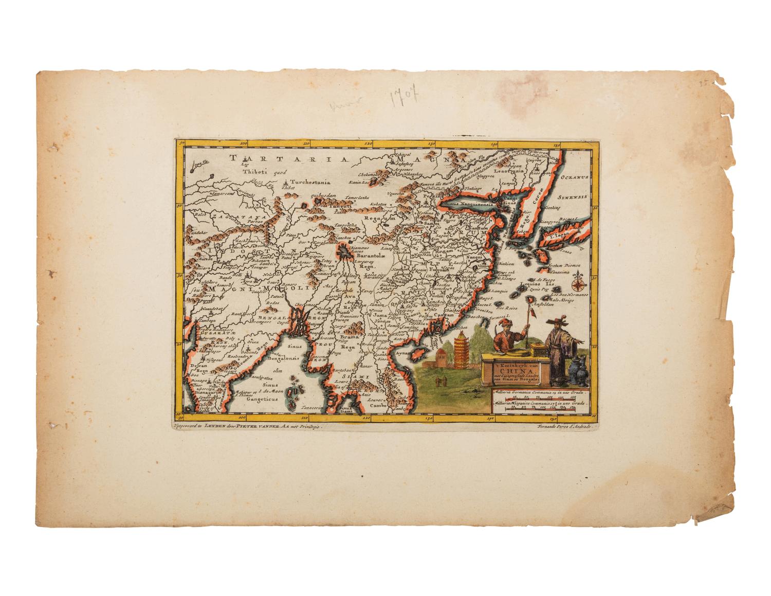VAN DER AA, Pieter (1659-1733). 't Koninkryk van China met d'Aangrenzende Landen Siam et Bengale . Leiden, ca 1706.