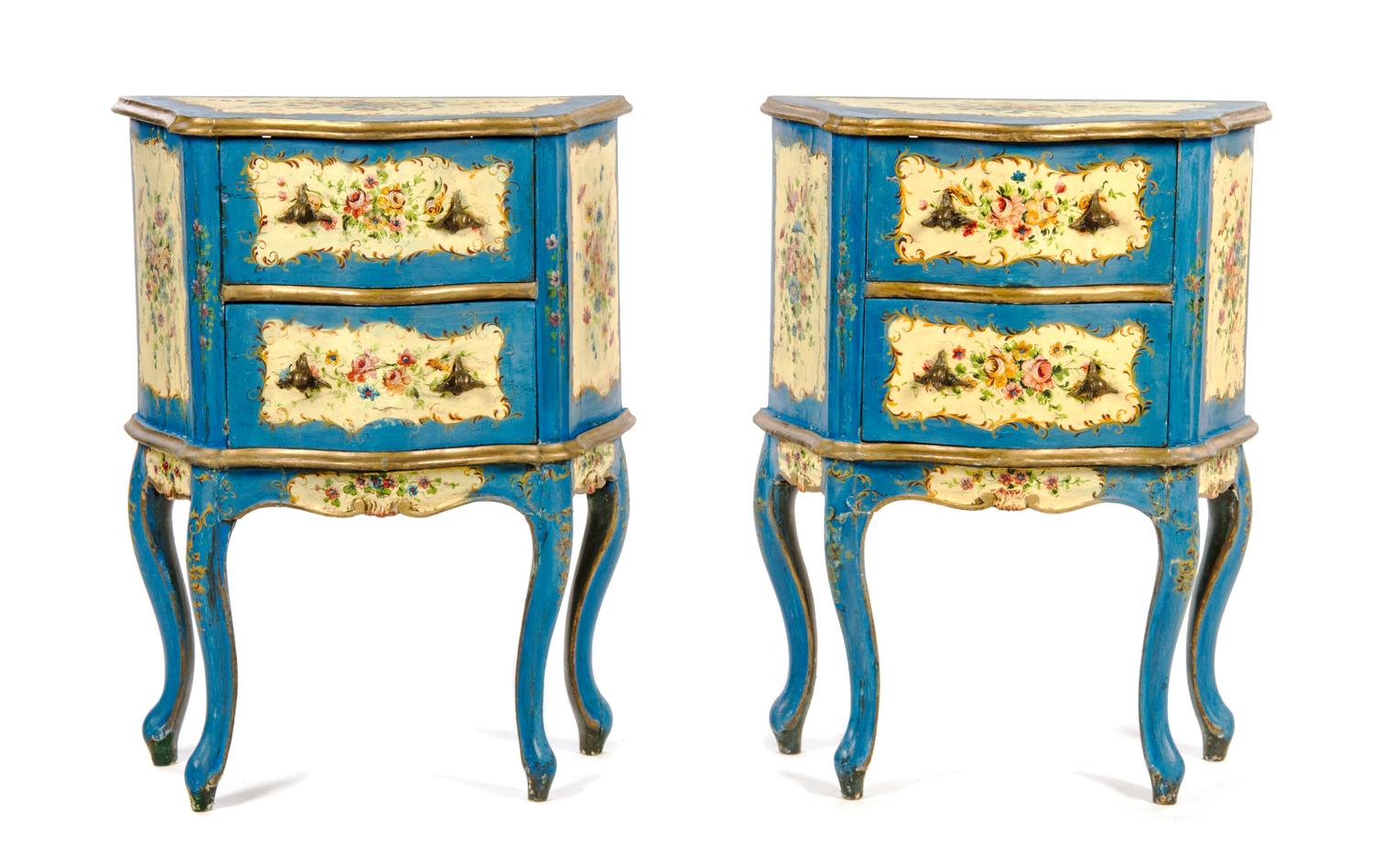 A Pair of Venetian Style Painted End Tables Height 29 3/4 x width 22 1/4 x depth 11 inches. — 18TH CENTURY WITH LATER PAINT