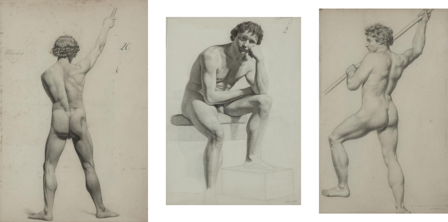 A Group of Three Male Nudes , 1824-1830