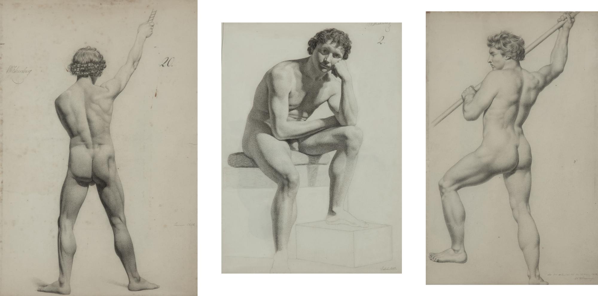 A Group of Three Male Nudes , 1824-1830