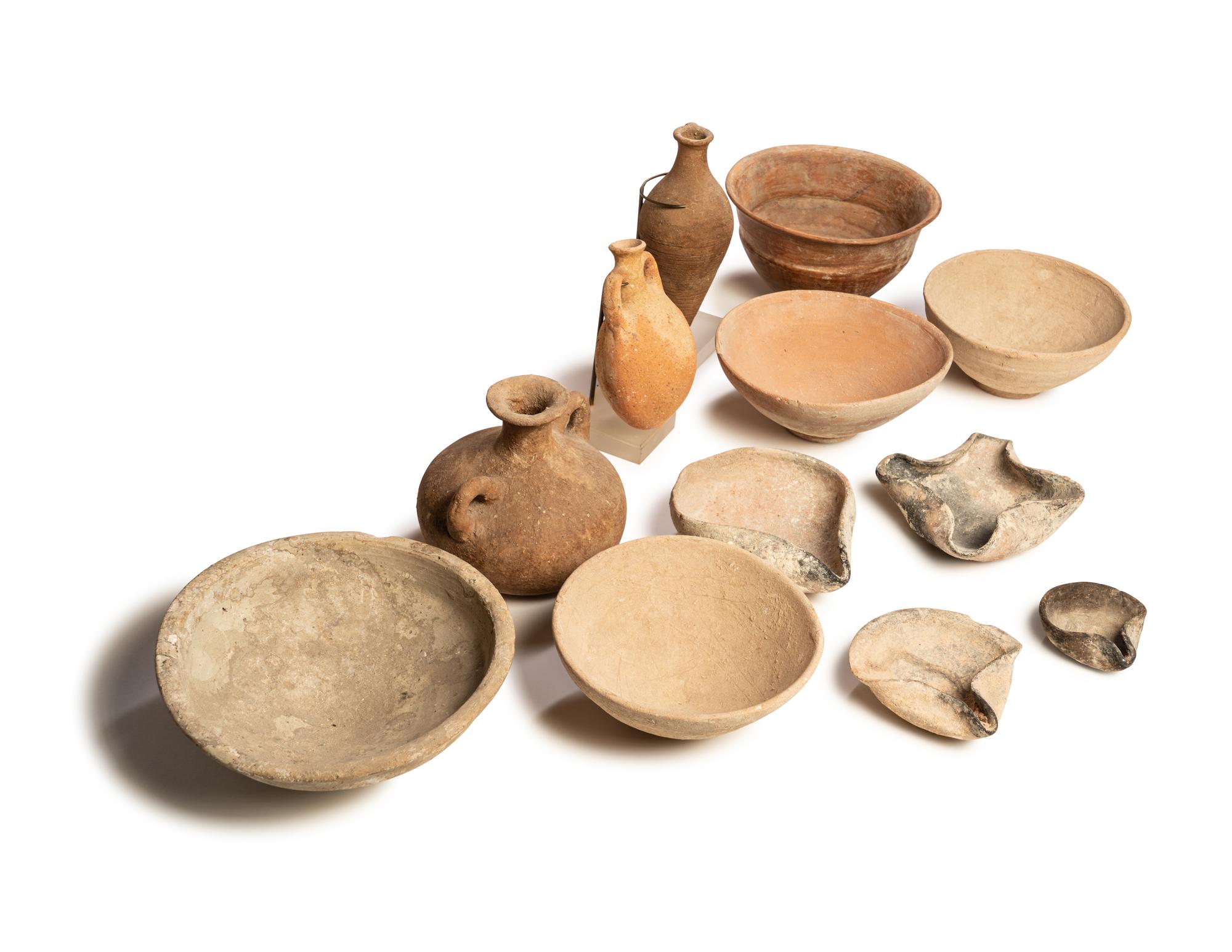 A Group of 15 Roman Pottery Vessels and Oil Lamps