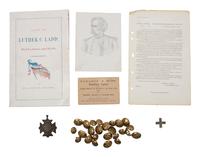 [CIVIL WAR]. A group of period items including corps badge, buttons, books, escutcheon, and more.