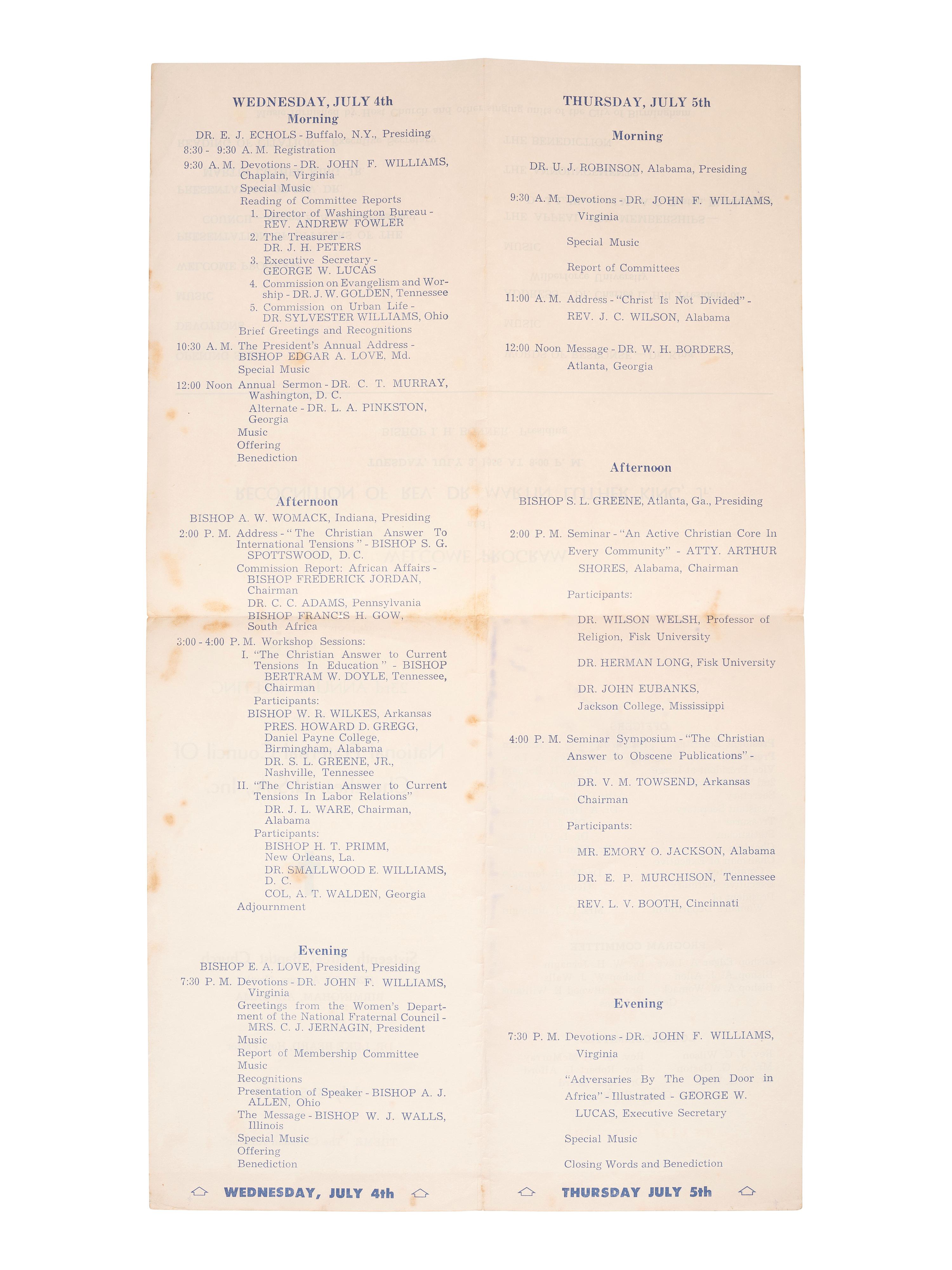 [KING, Martin Luther, Jr. (1929-1968)]. A group of 4 programs from events featuring or honoring Dr. Martin Luther King, Jr. 1956-1965.