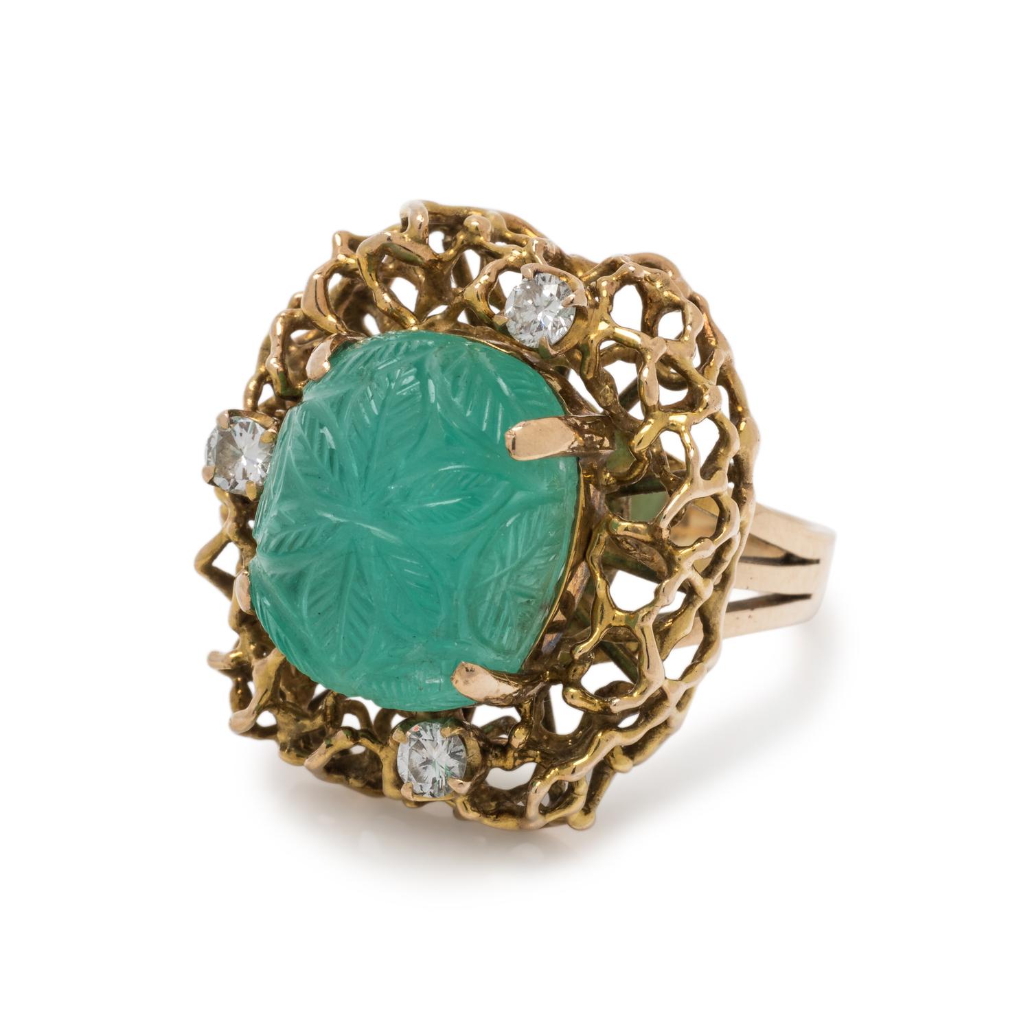 YELLOW GOLD, GREEN BERYL AND DIAMOND RING