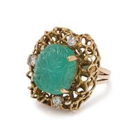 YELLOW GOLD, GREEN BERYL AND DIAMOND RING