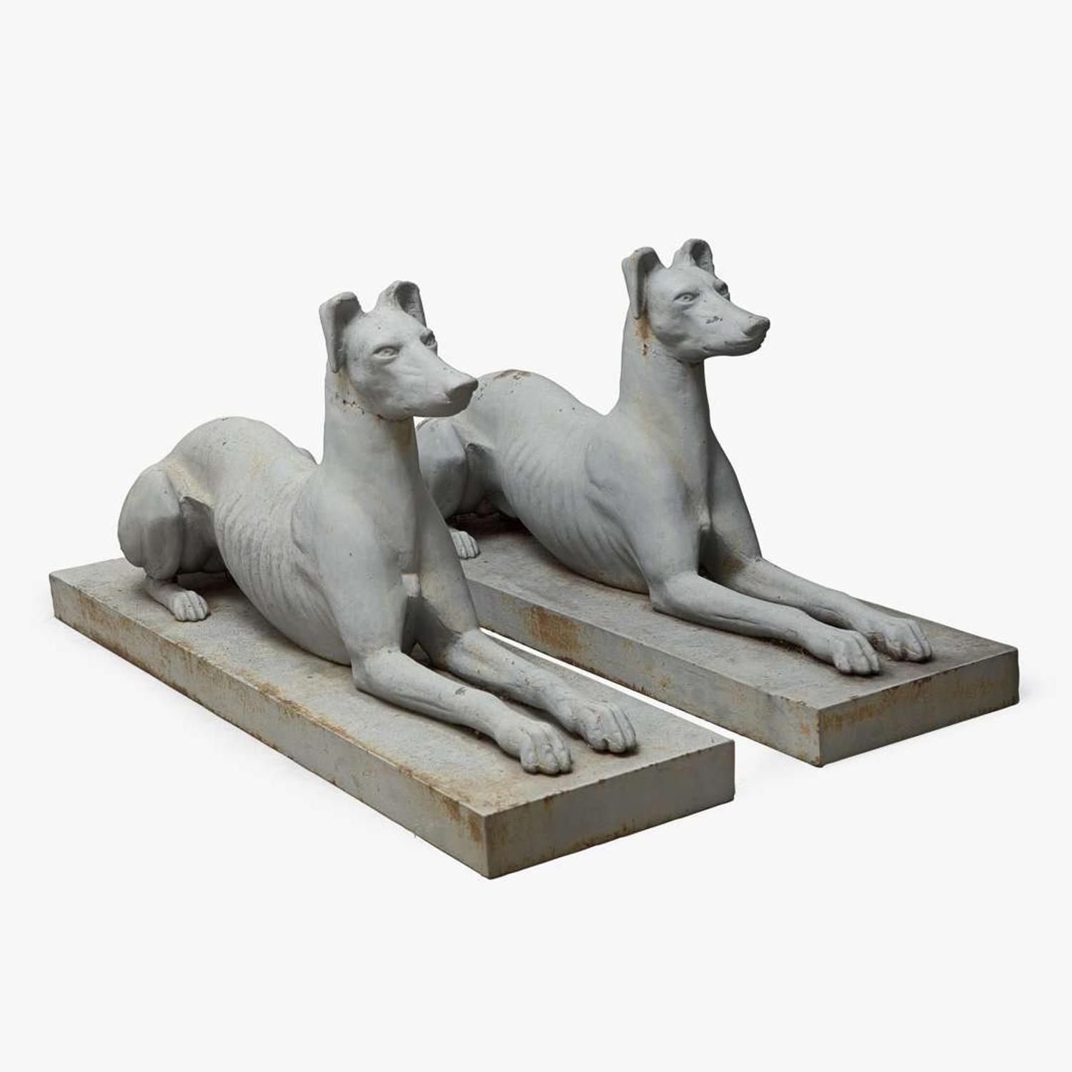 A pair of grey-painted cast iron greyhounds Attributed to J.W. Fiske & Co., New York, NY, late 19th century
