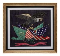 A Japanese Export Metallic Thread Embroidered Silk American Eagle Crest