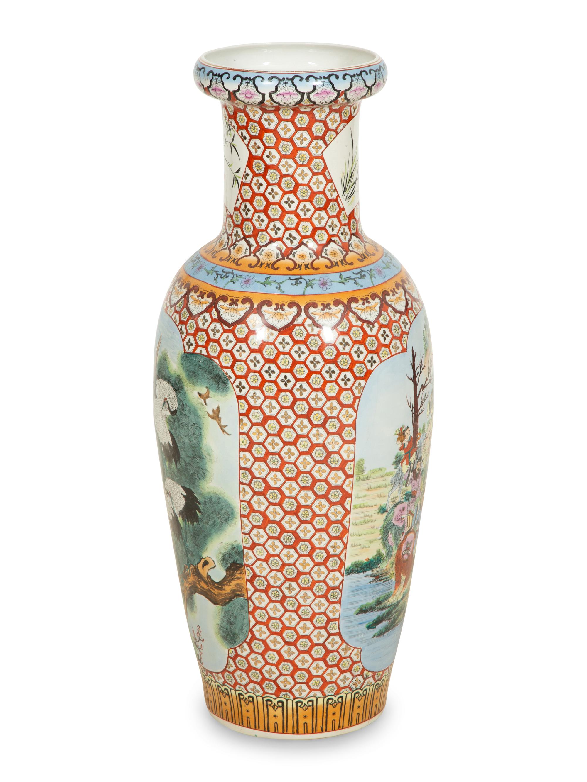 A Chinese Porcelain Palace Vase with Scenes of Exotic Birds in Landscapes