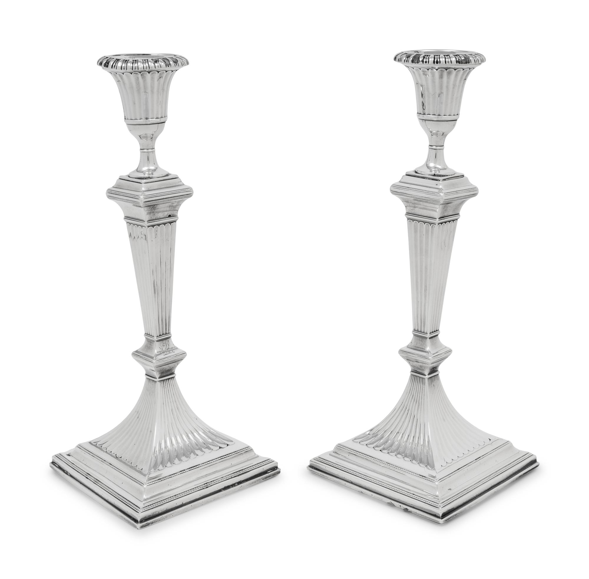 A Pair of English Silver Candlesticks
