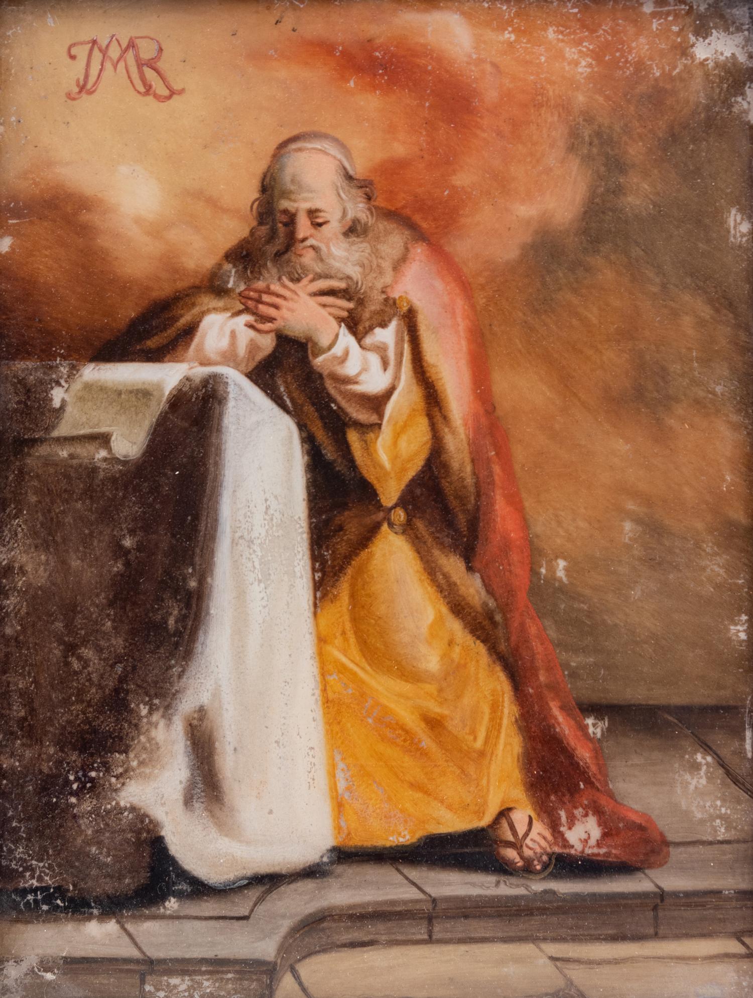 Two Continental Reverse Paintings on Glass Depicting St. Paul and St. Matthew