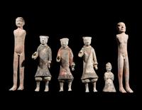 Six Chinese Painted Pottery Figures