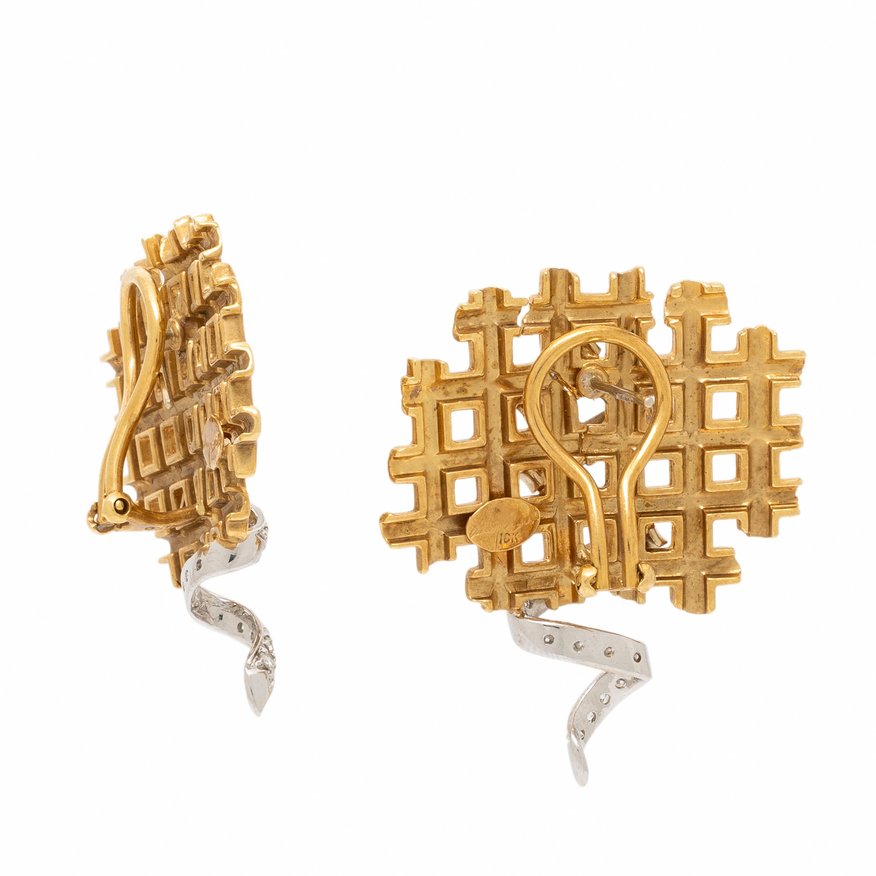 Whitney Boin, Yellow Gold and Diamond Lattice Earrings