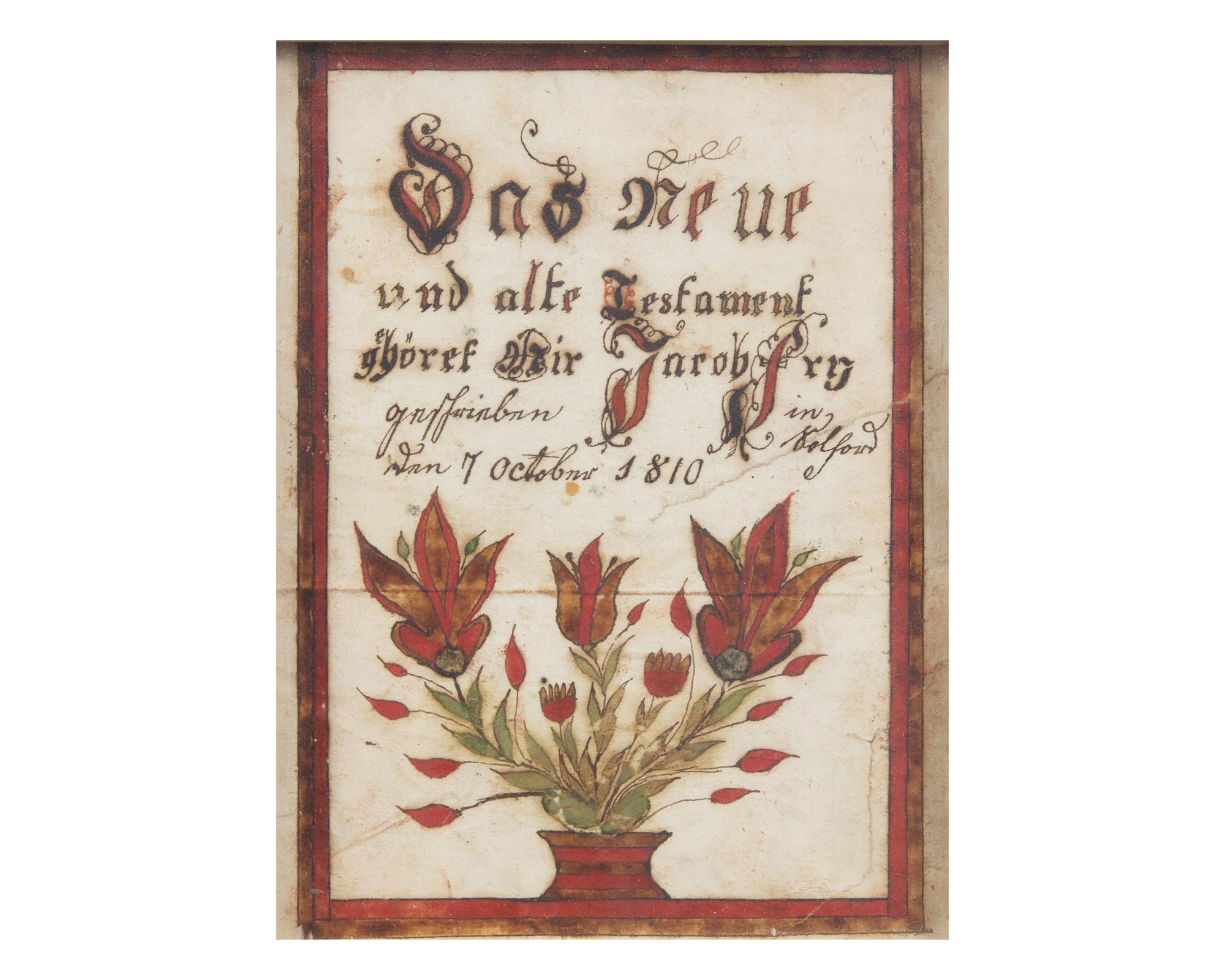 A Fraktur Bookplate and an Illuminated Indenture, Pennsylvania, Dated "1810" and "1801"