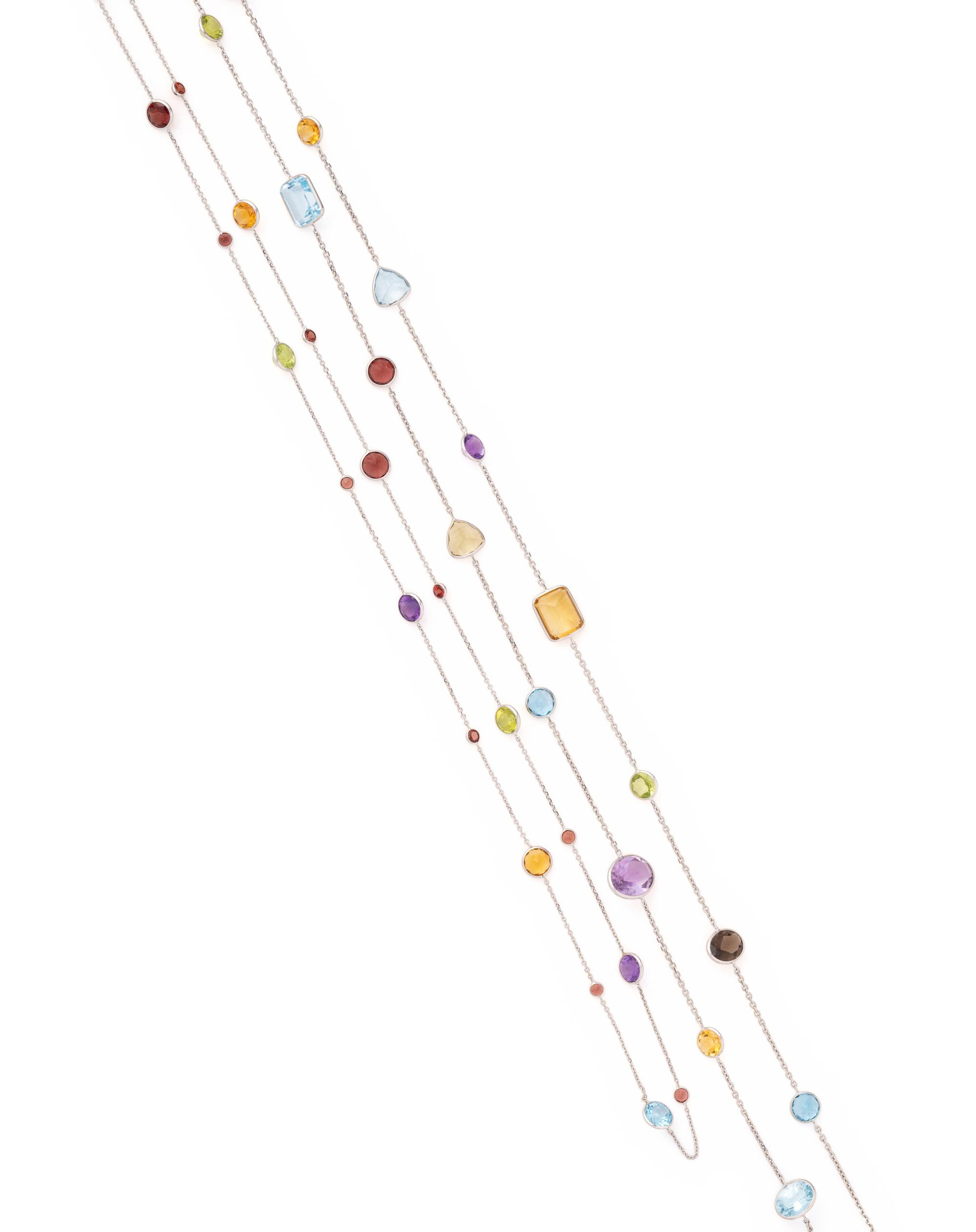 COLLECTION OF WHITE GOLD AND MULTIGEM LONGCHAIN NECKLACES