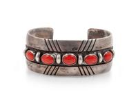 Sterling Silver and Coral Cuff Bracelet