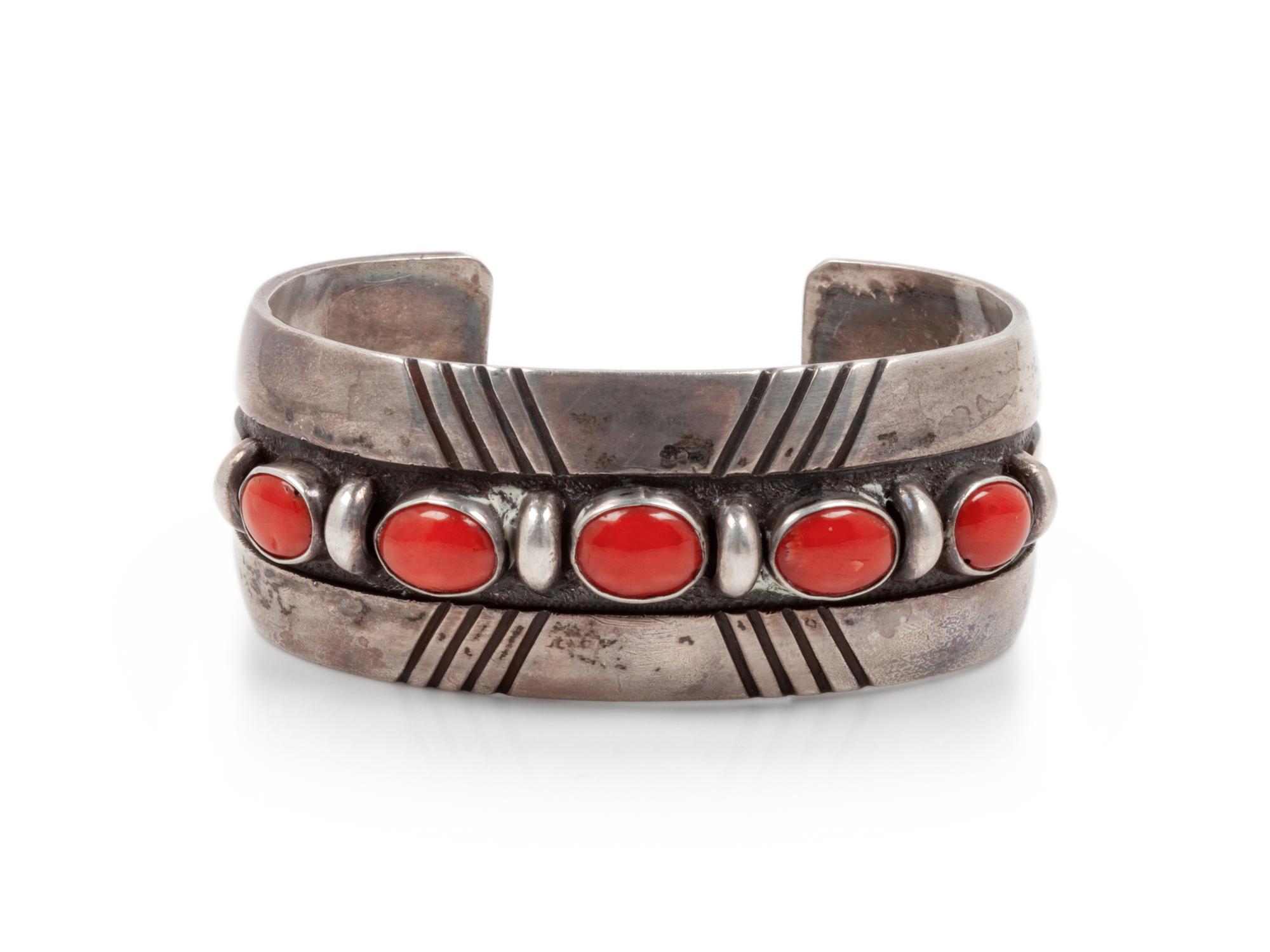 Sterling Silver and Coral Cuff Bracelet