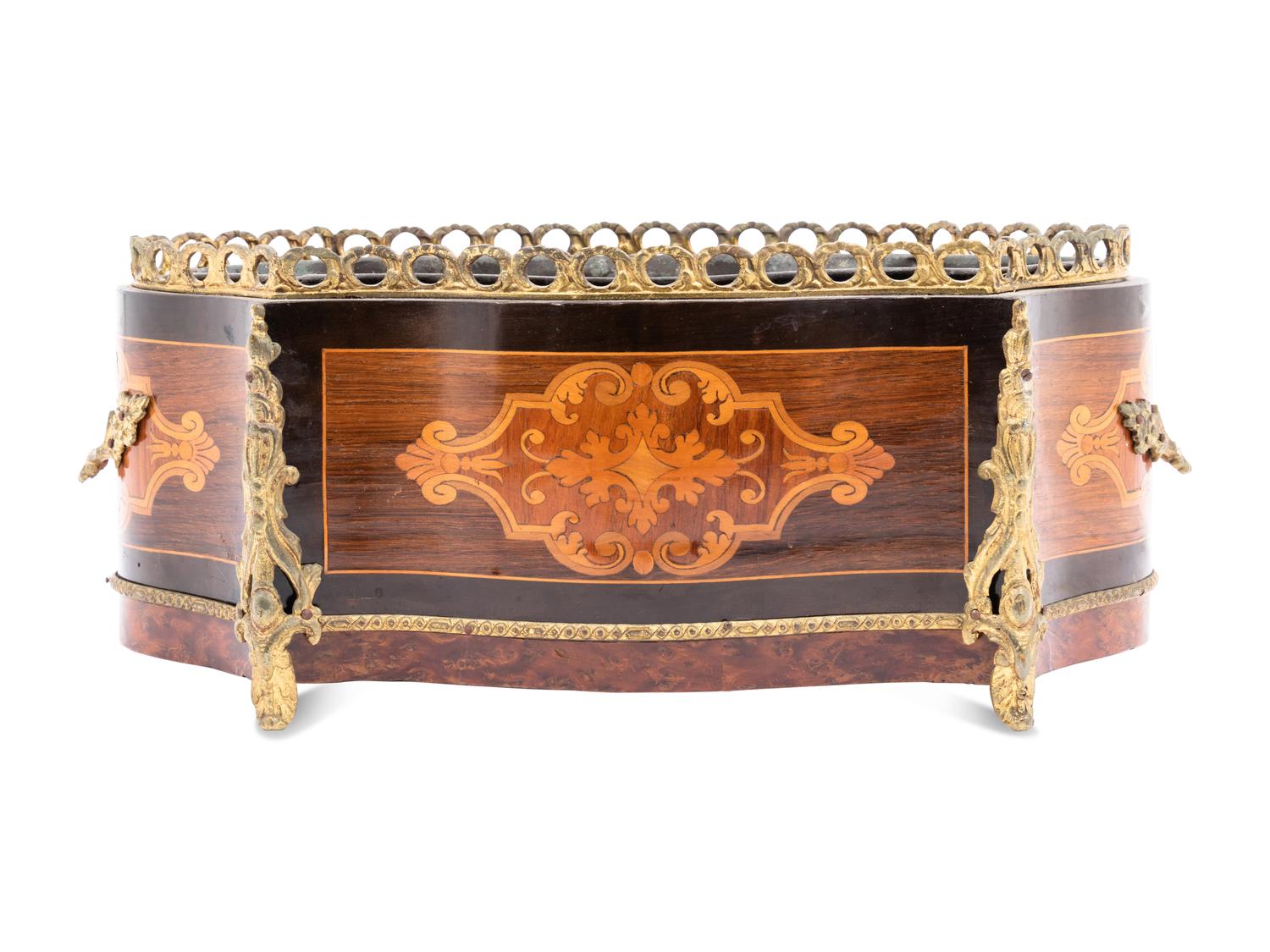 A Napoleon III Gilt Metal Mounted Marquetry Jardinière