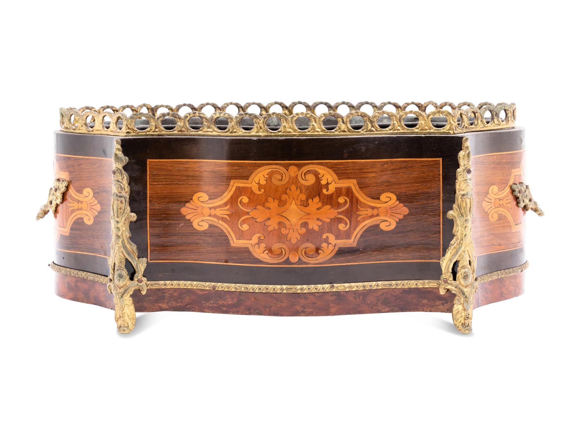 A Napoleon III Gilt Metal Mounted Marquetry Jardinière