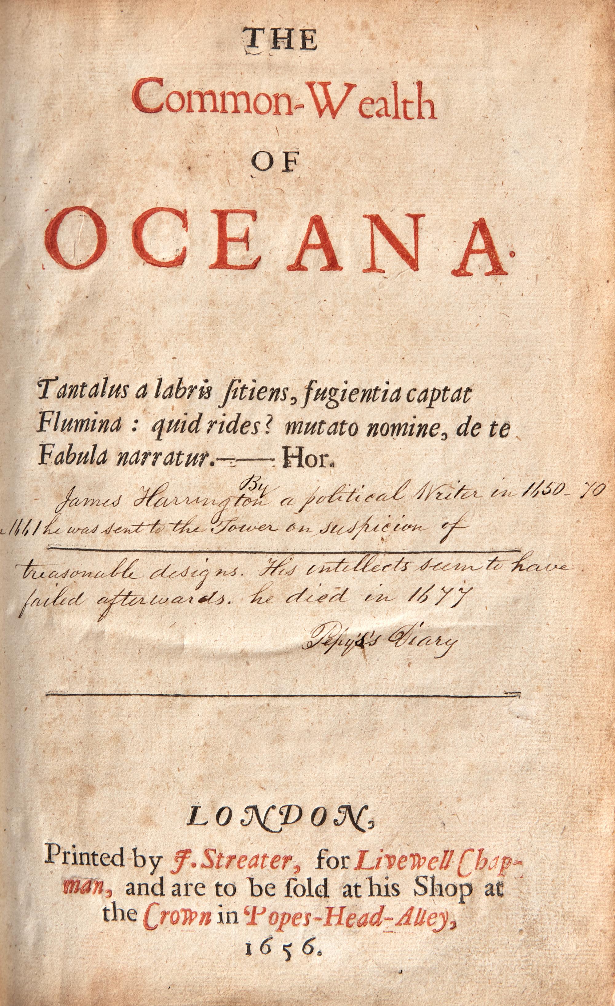 [Literature] (Harrington, James). The Common-Wealth of Oceana