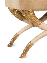 A Pair of Italian Cream-Painted and Parcel Gilt Curule-Form Stools