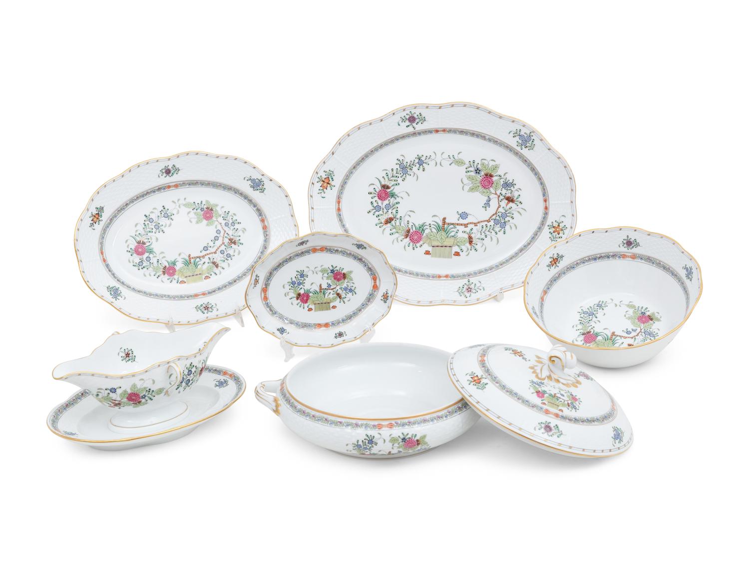 A Herend Porcelain Indian Basket Dinner Service