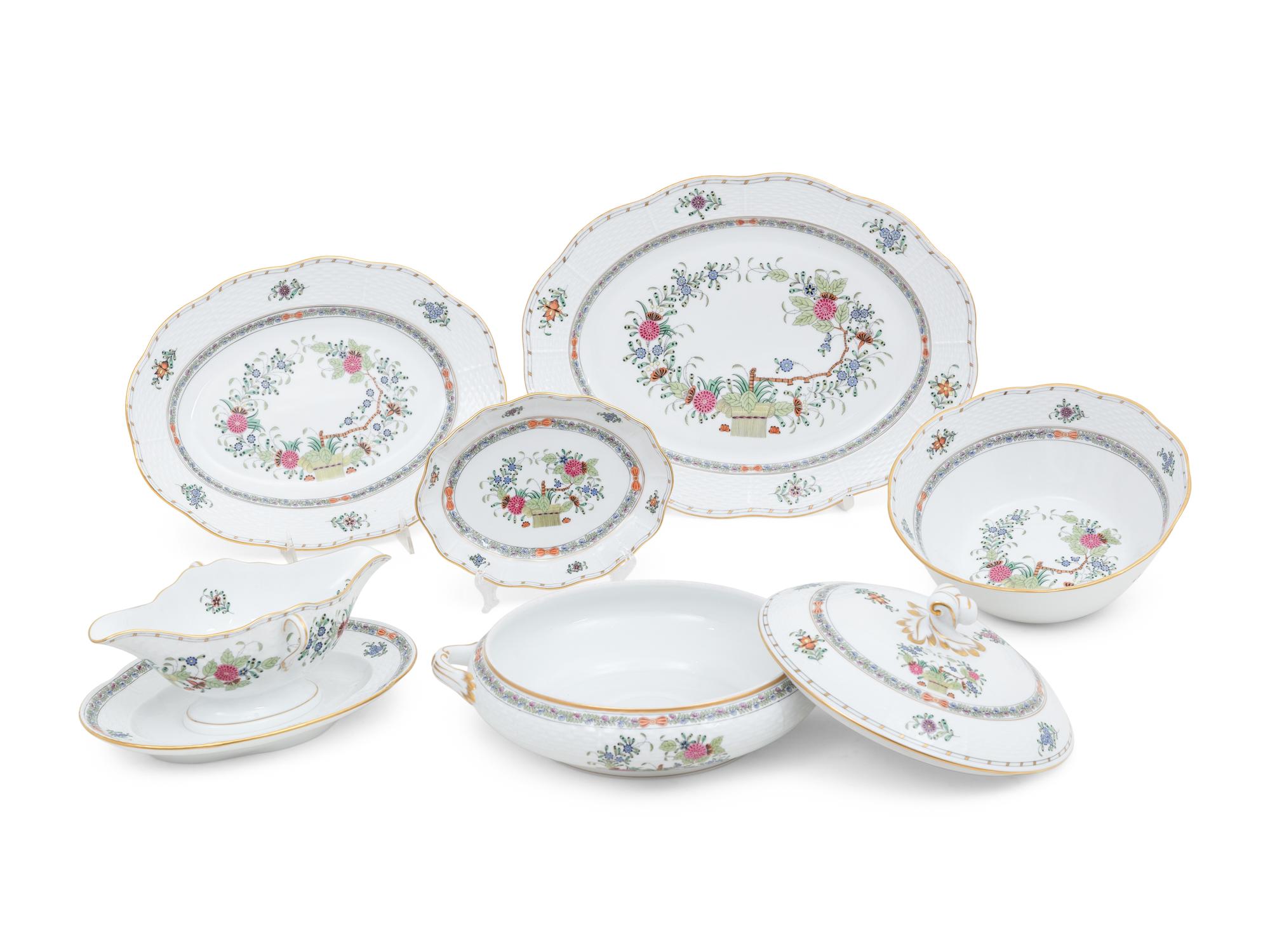 A Herend Porcelain Indian Basket Dinner Service