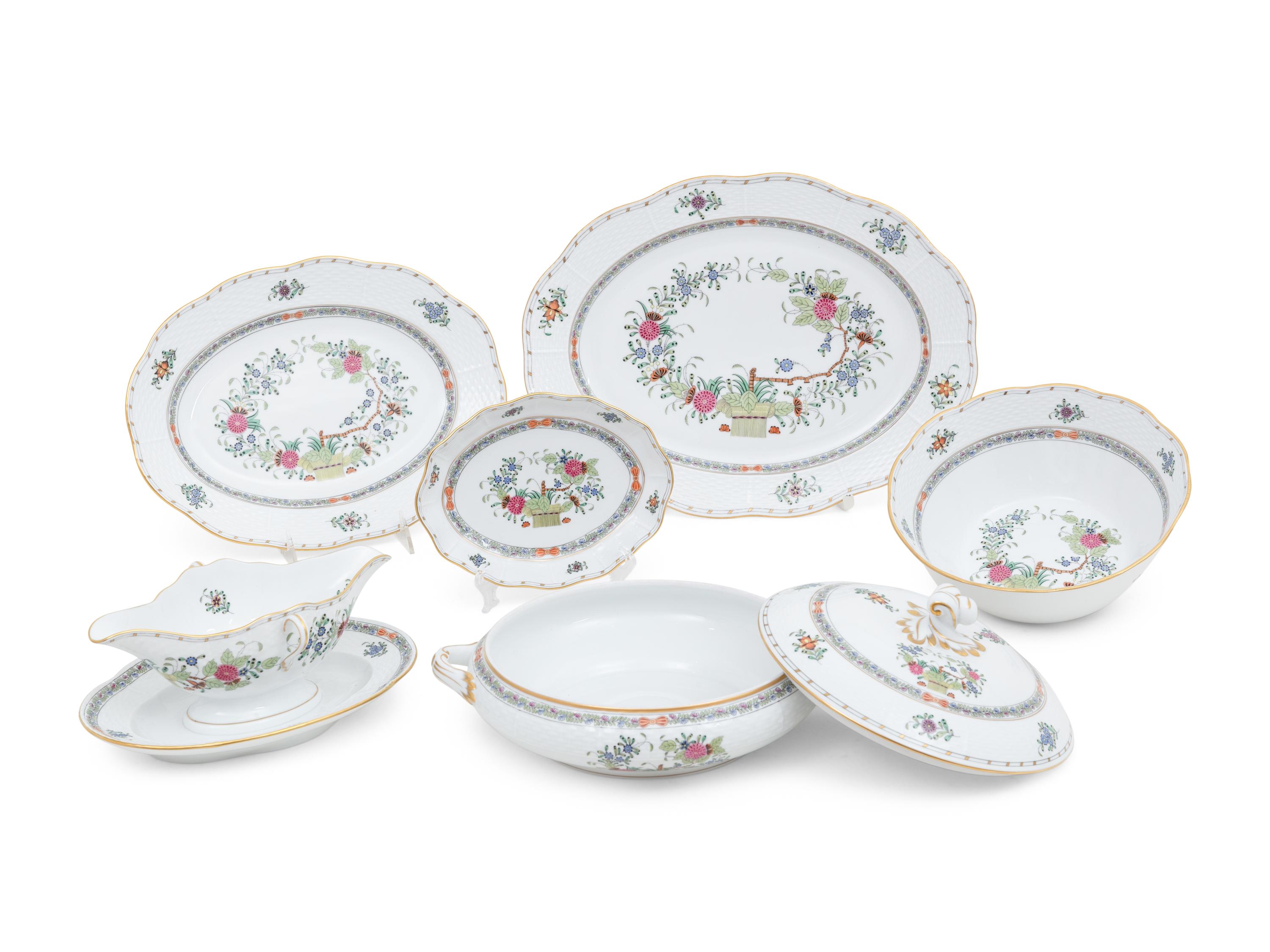 A Herend Porcelain Indian Basket Dinner Service