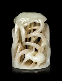 A Chinese Celadon Jade 'Egret and Lotus' Finial