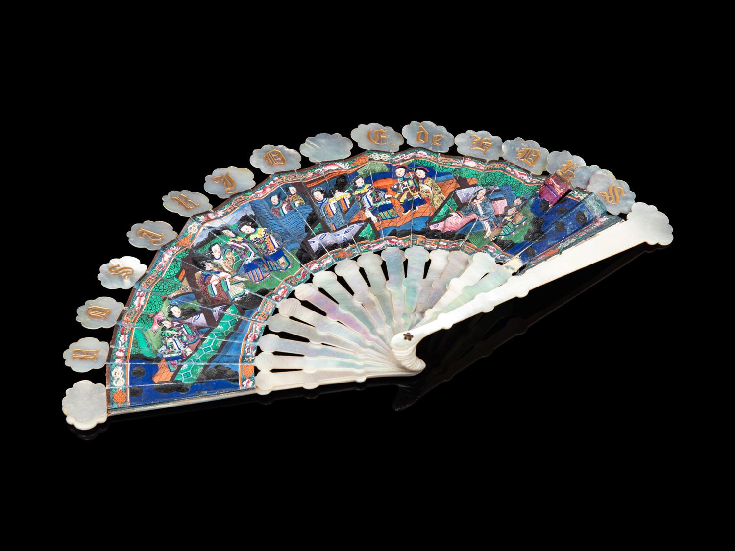 Two Chinese Export Fans and A Mother-of-Pearl Table Screen