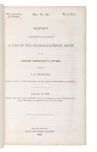 NICOLLET, Jean-Nicholas (1786-1843). Report Intended to Illustrate a Map of the Hydrographical Basin of the Upper Mississippi River. Washington: Blair & Rives, 1845.
