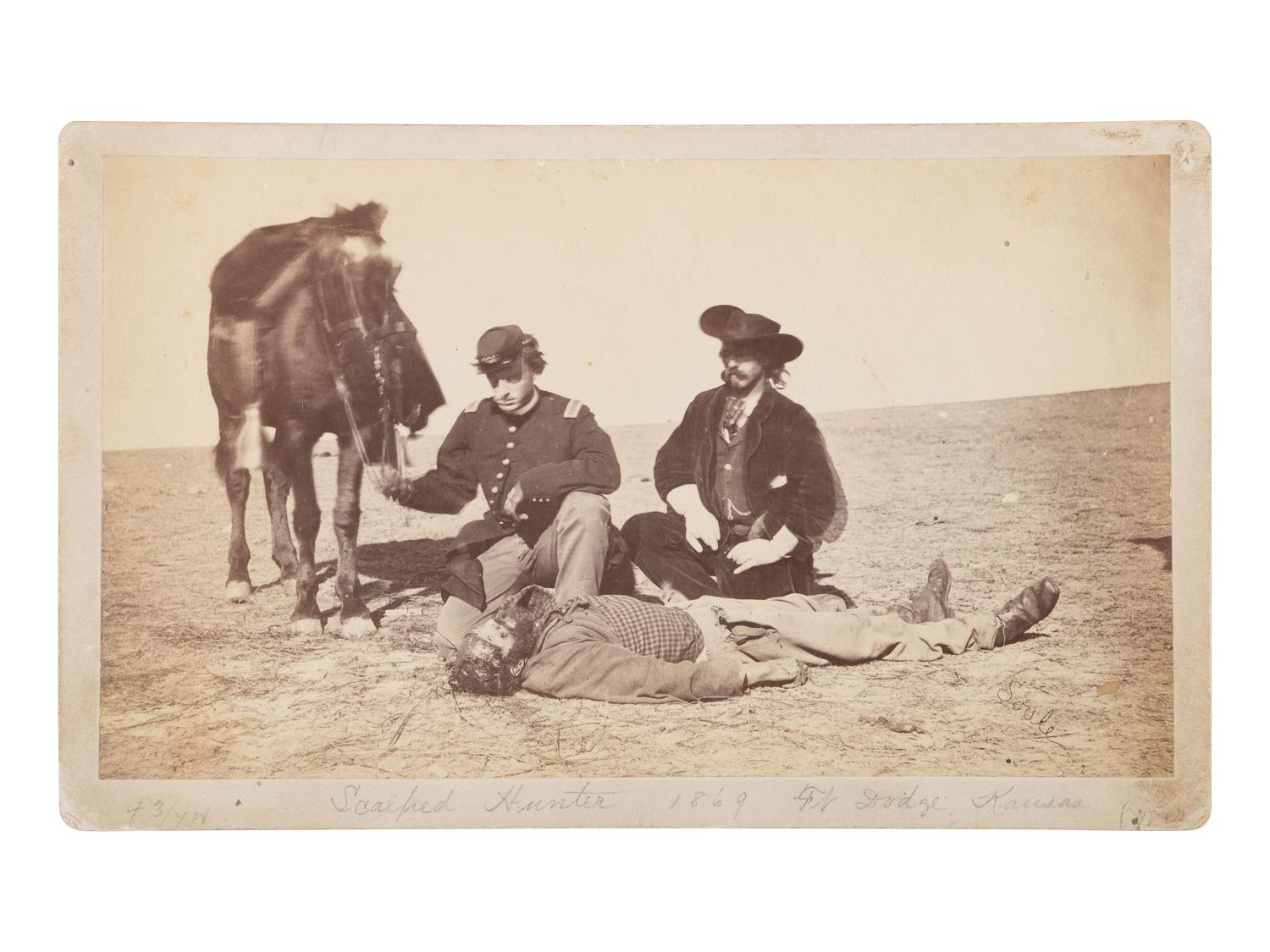 SOULE, William S. (1836-1908), photographer. Boudoir photograph of Ralph Morrison, scalped hunter near Fort Dodge, Kansas, 1868.