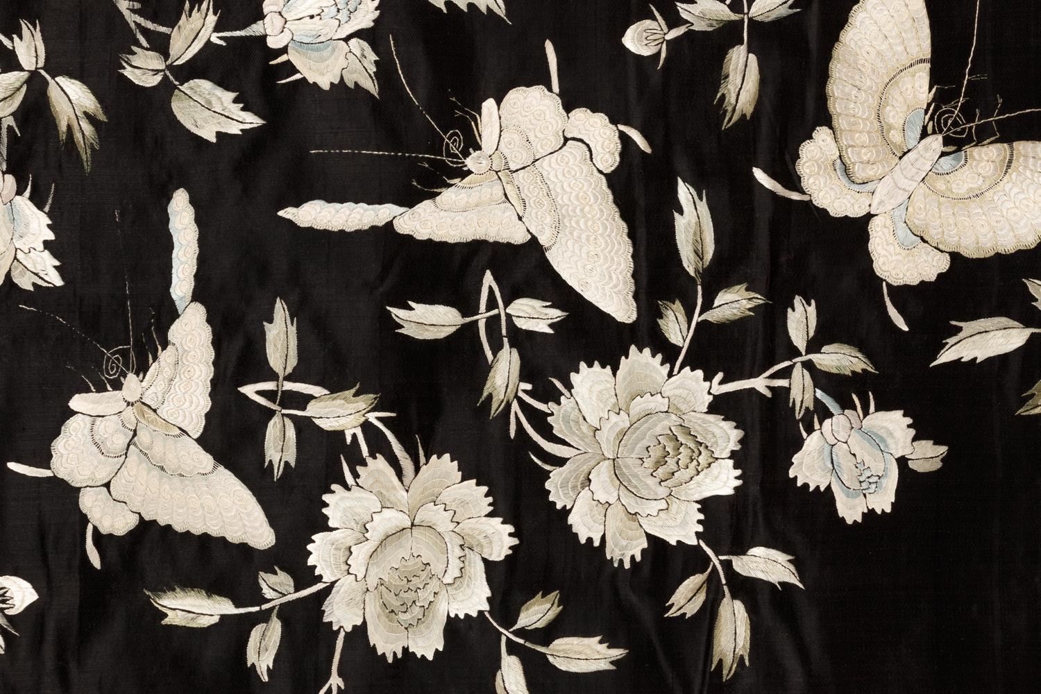 A Chinese Silk Embroidered Floral Panel