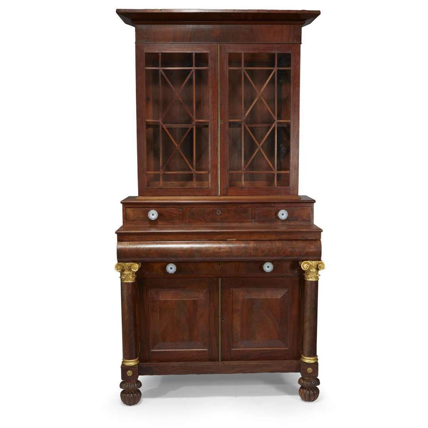 Classical mahogany secretary bookcase Possibly Workshop of Anthony G. Quervelle (1789-1856), Philadelphia, PA, circa 1830