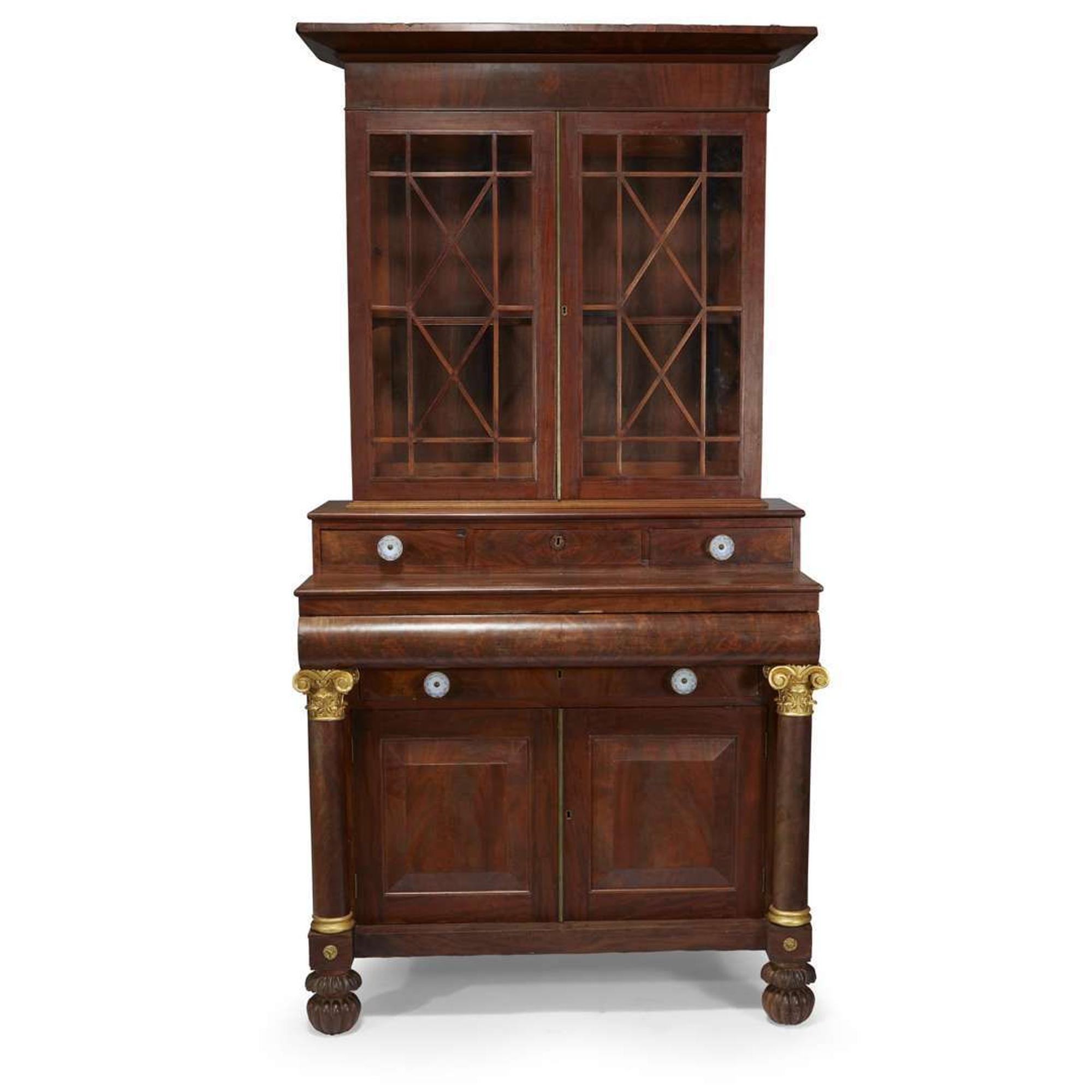Classical mahogany secretary bookcase Possibly Workshop of Anthony G. Quervelle (1789-1856), Philadelphia, PA, circa 1830