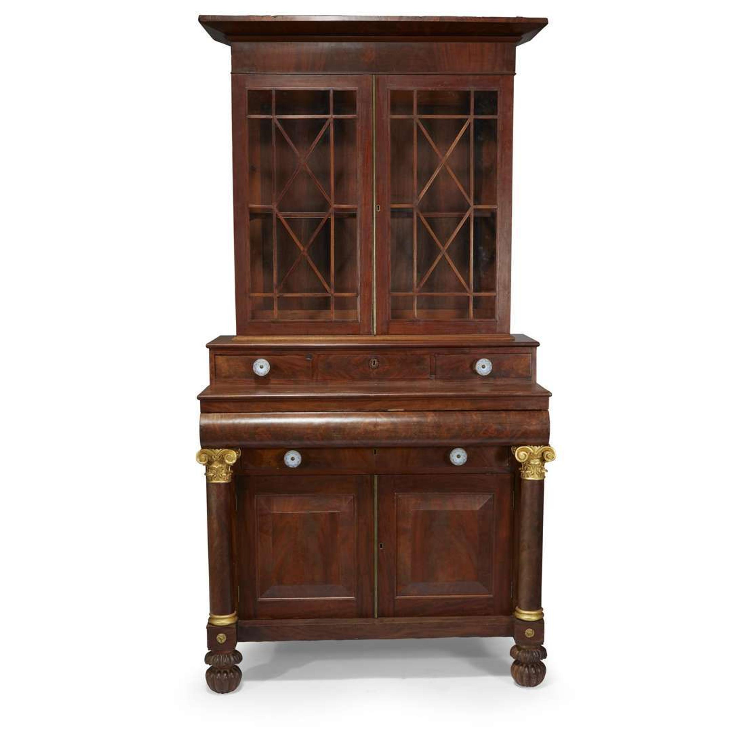 Classical mahogany secretary bookcase Possibly Workshop of Anthony G. Quervelle (1789-1856), Philadelphia, PA, circa 1830