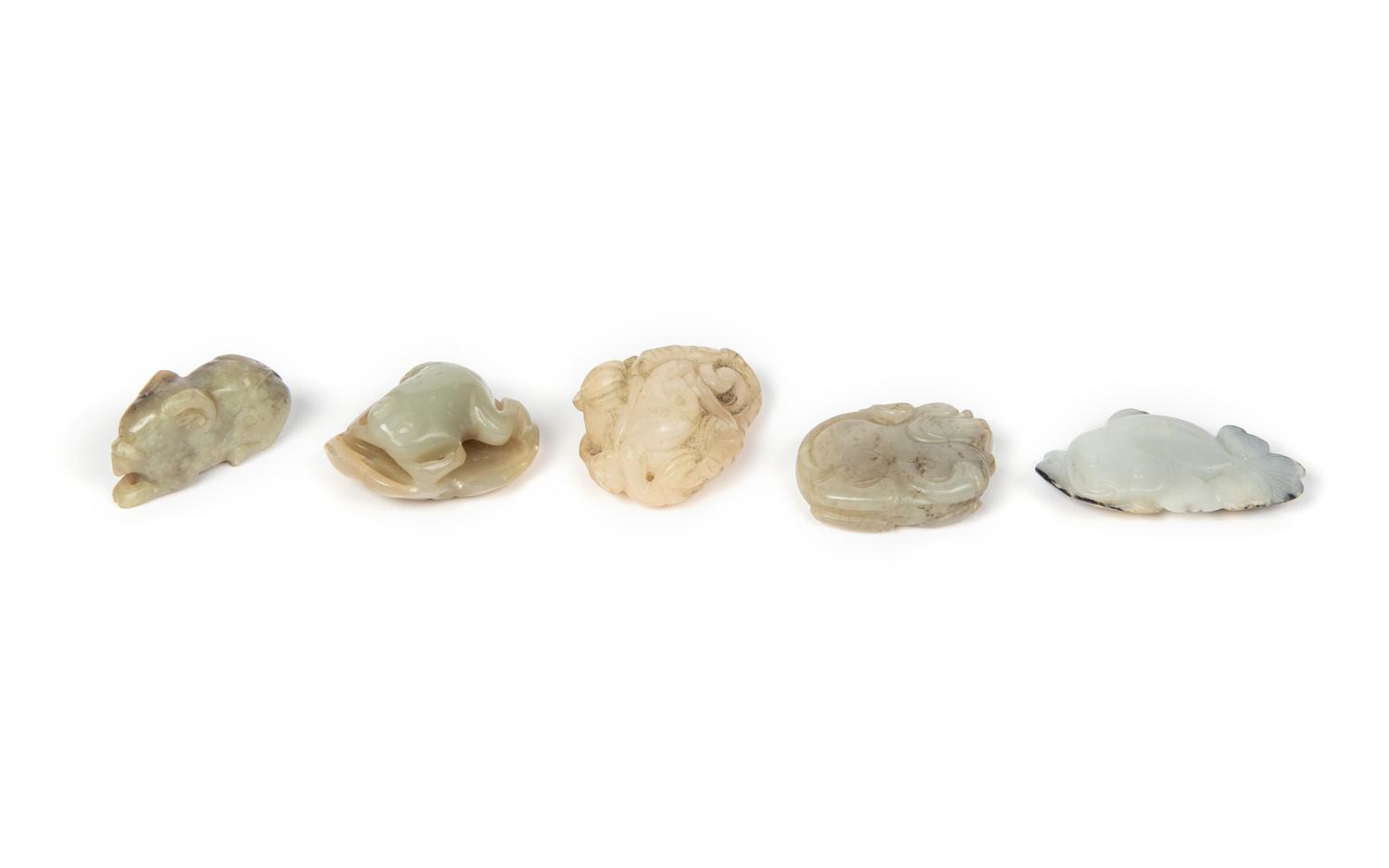 Five Chinese Carved Jade Figures of Animals