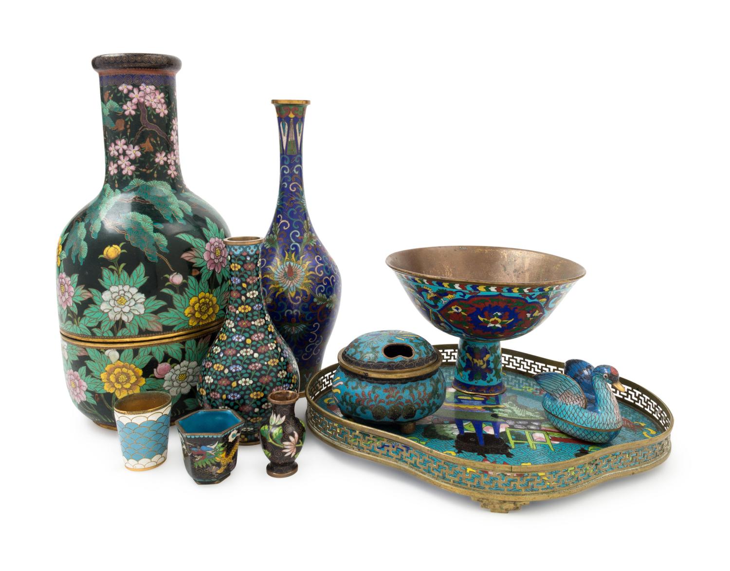 Ten Chinese Cloissoné Enamel Wares