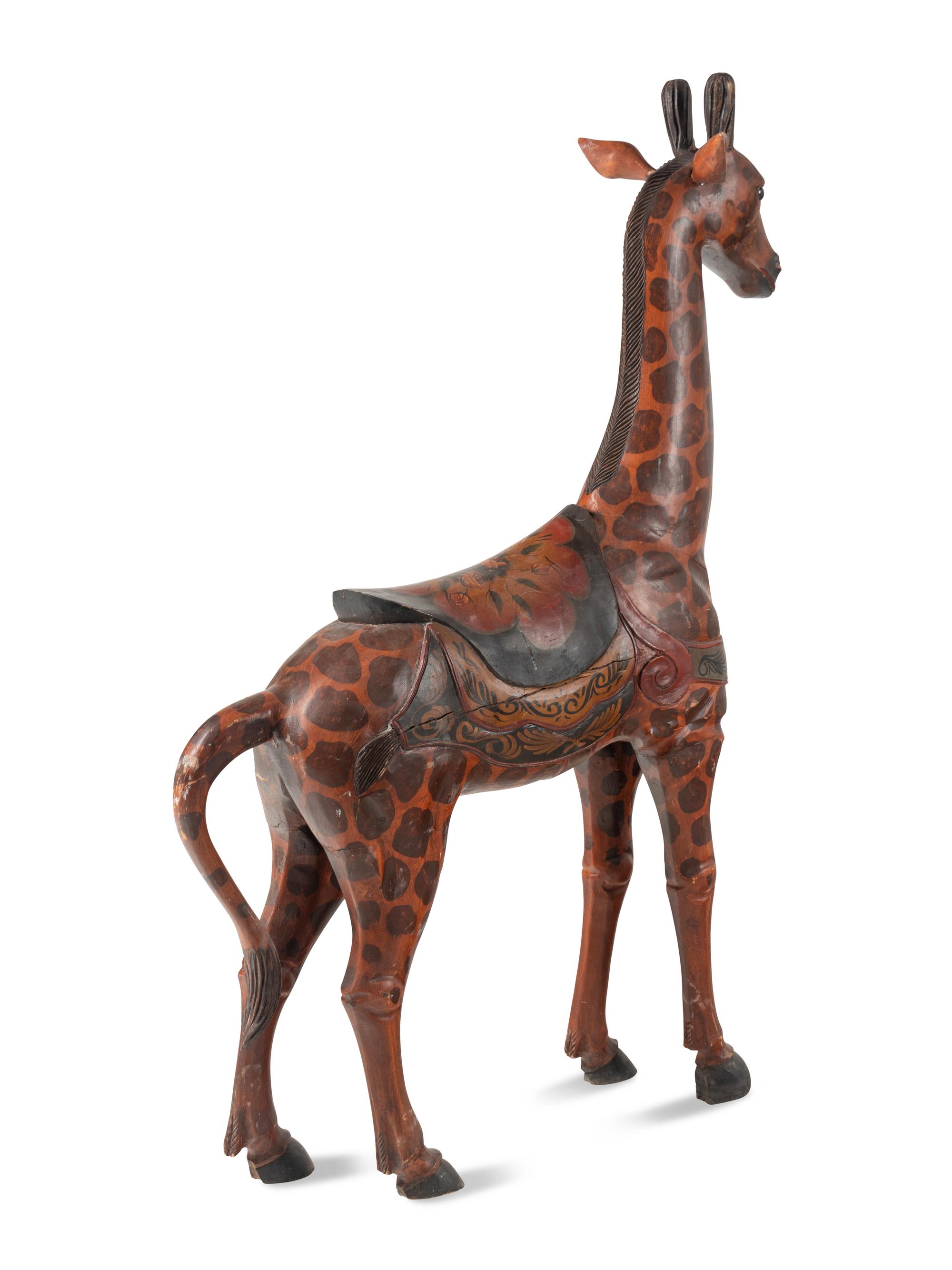 A Carved and Painted Carousel-Style Giraffe Figure