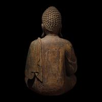 A Large Chinese Seated Parcel-Gilt Carved Wood Figure of the Buddha, Ming Dynasty 明 木雕坐佛