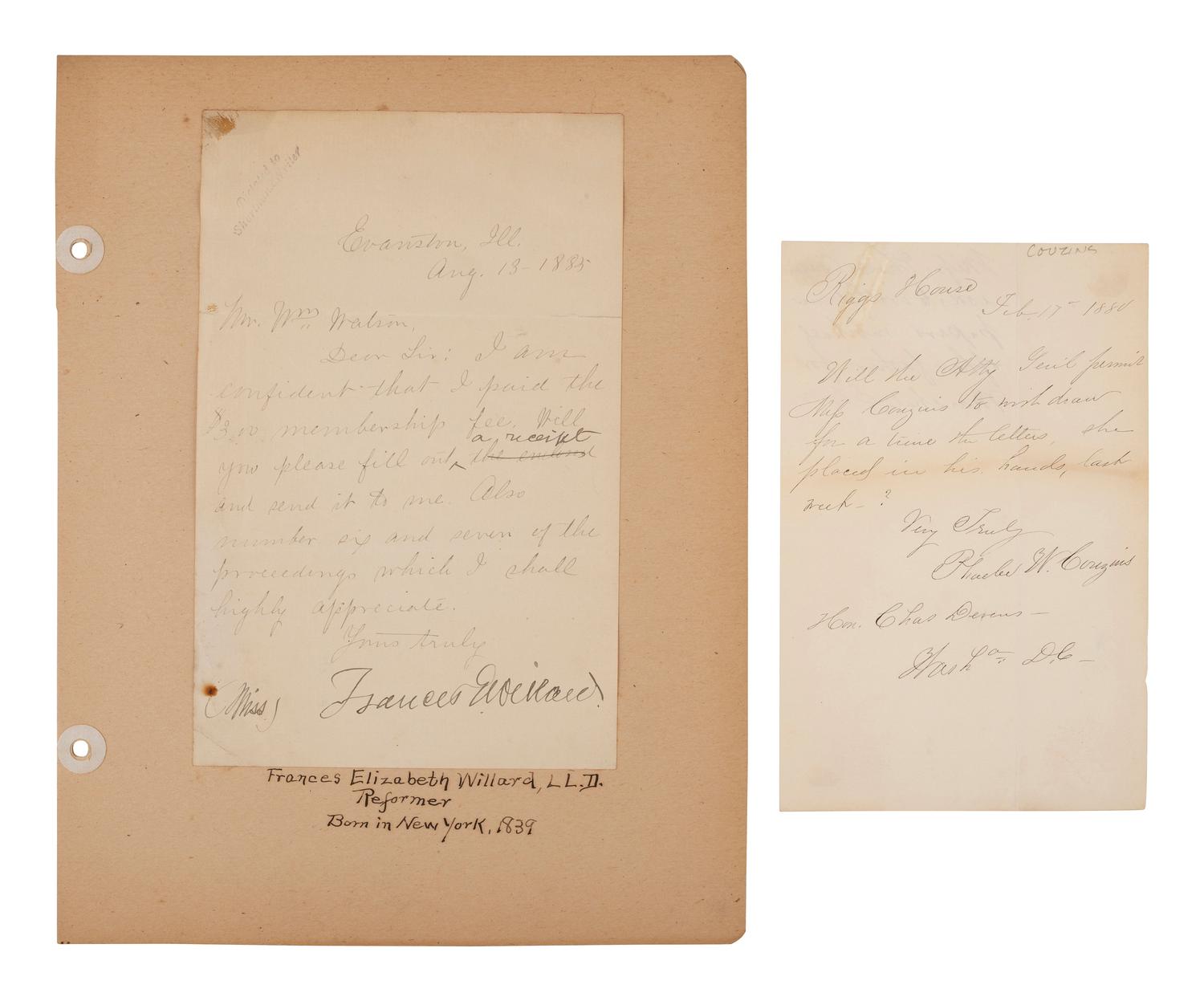 [WOMEN'S SUFFRAGE - TEMPERANCE]. Items assoc. with the women's suffrage and temperance movements.
