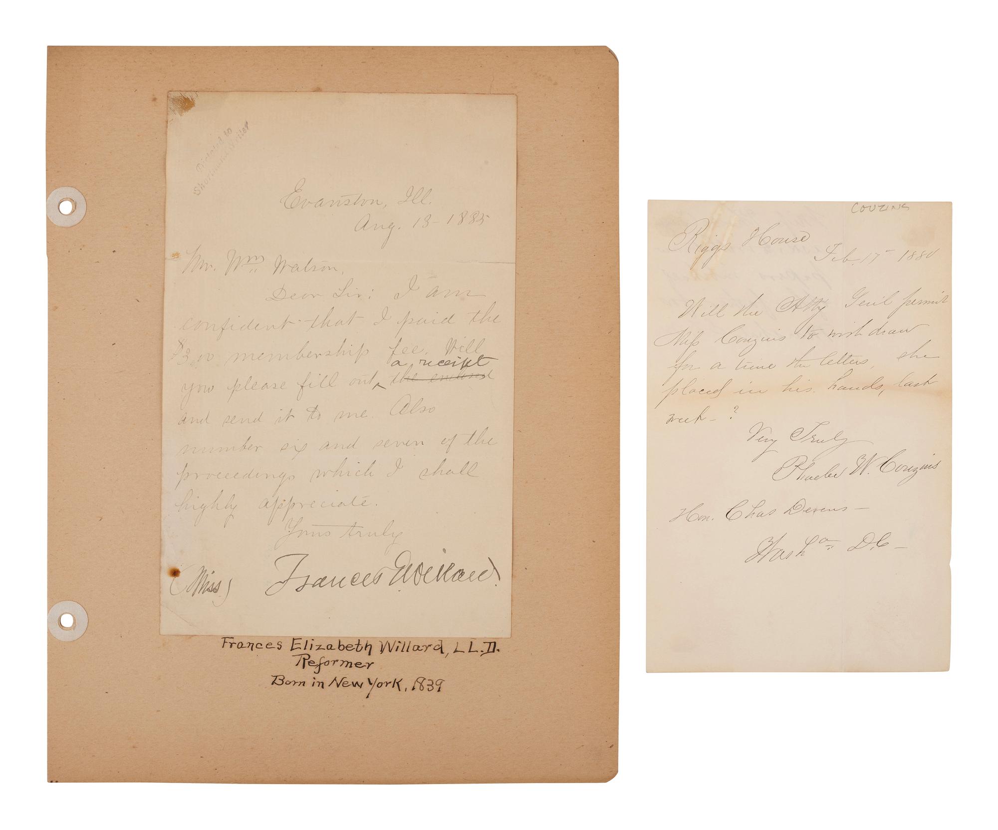 [WOMEN'S SUFFRAGE - TEMPERANCE]. Items assoc. with the women's suffrage and temperance movements.