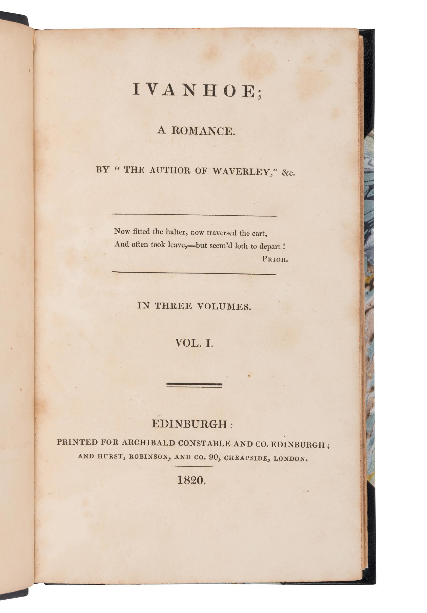 SCOTT, Walter, Sir (1771-1832). Ivanhoe: A Romance. Edinburgh: Archibald Constable & Co., 1820.