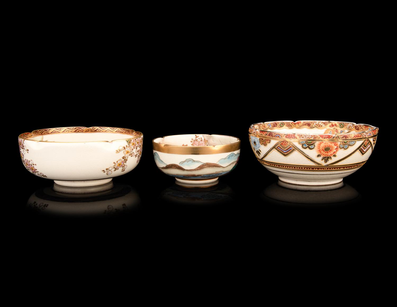 Three Japanese Satsuma Floriform Bowls