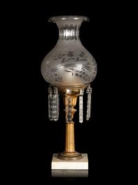 A Classical Brass and Etched Glass Oil Lamp