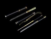 Two Black-Lacquered Wood Knife and Chopsticks Sets