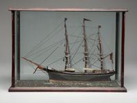A Cased Painted Ship Diorama