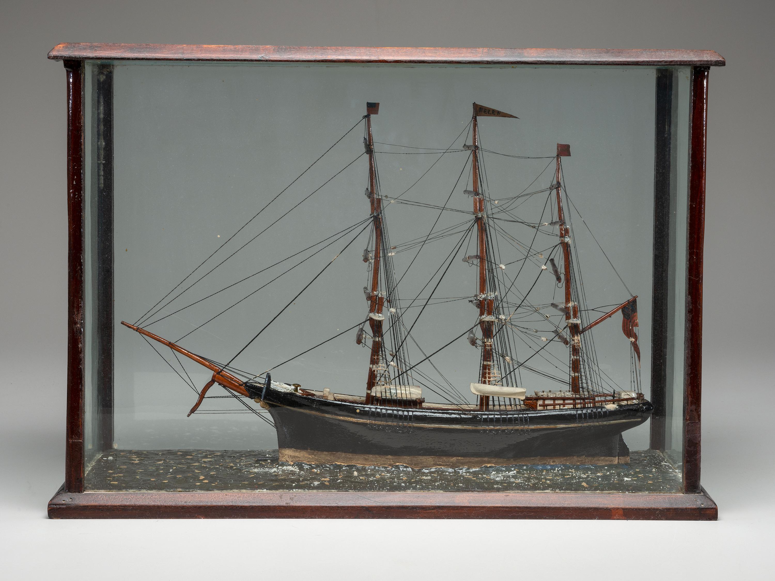A Cased Painted Ship Diorama