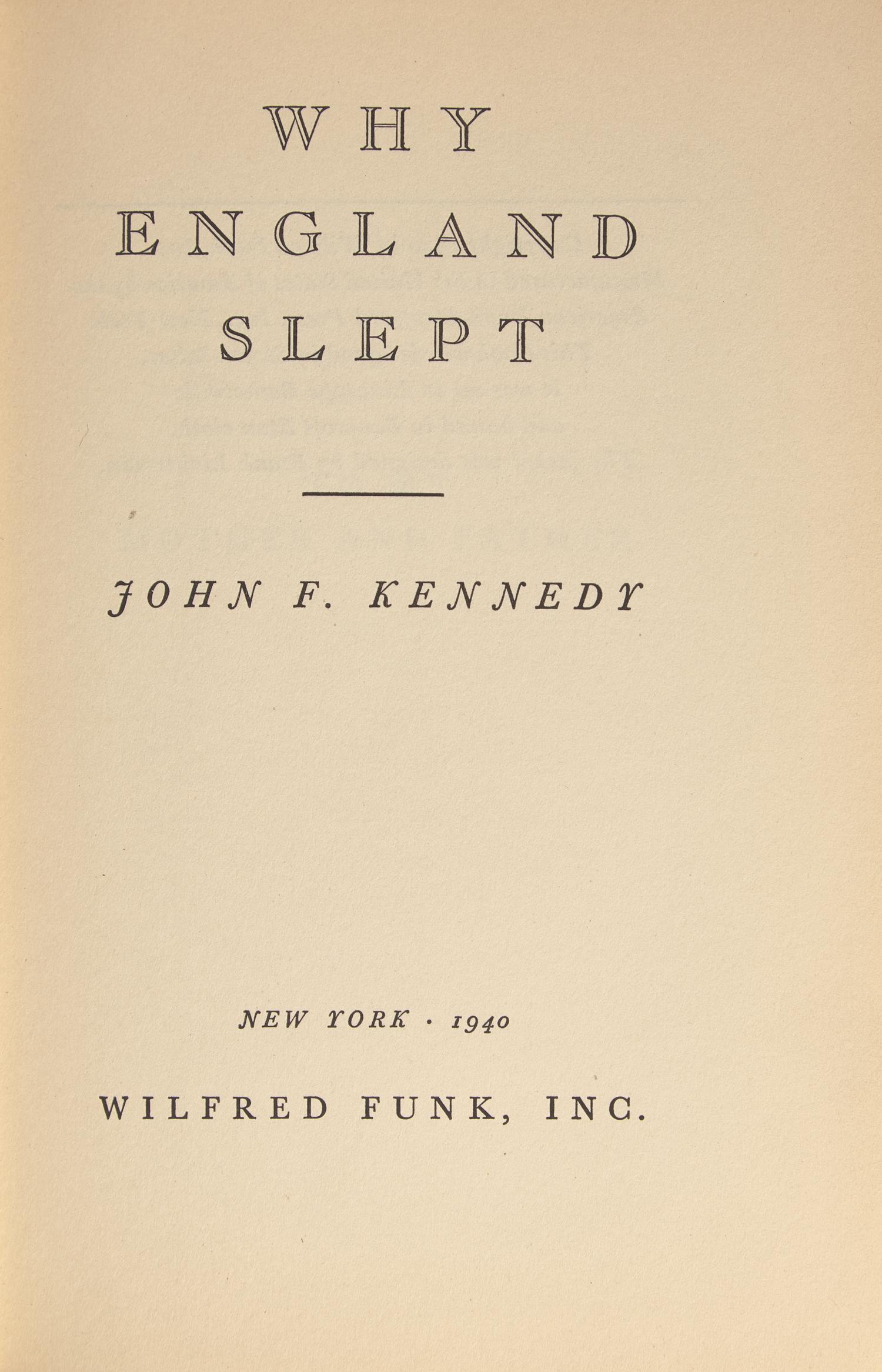 [Presidential] Kennedy, John F. Why England Slept